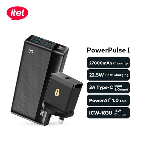 itel vip PowerPulseA1481 PowerBank27000mAh 22.5W Fast Charging Type-C+18W Charger avaliable at Warri& Lagos itel Home shop