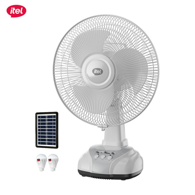 itel vip itel Rechargable & Solar Desk Fan 12" 5.5 Hours of Long-lasting Battery Life MOO1