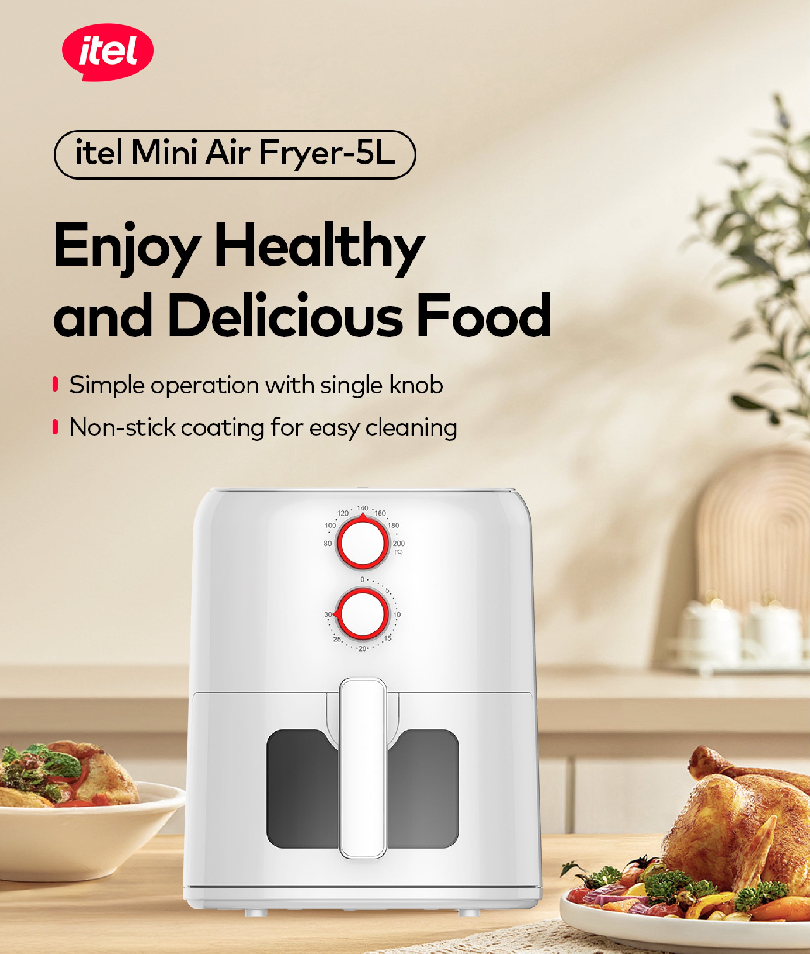 itel vip 5L Temperature Control Oil-free Air Fryer (IAF-001) Airfryer & FREE GIFT