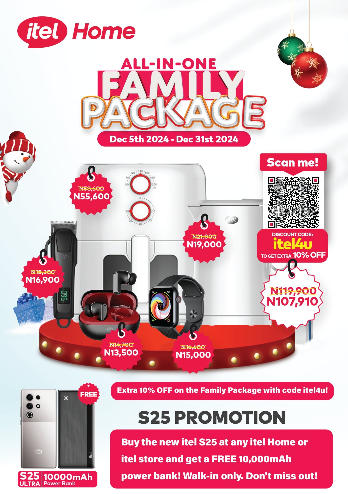 itel Family Christmas Package Air fryer-Clipper-BUDSNEO 3-KETTLE 1A-SMARTWATCH O11