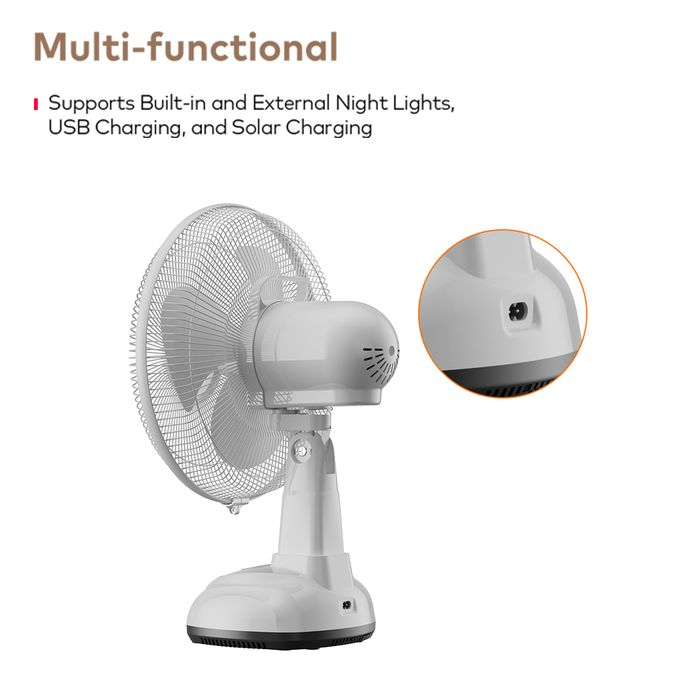 itel vip itel Rechargable & Solar Desk Fan 12" 5.5 Hours of Long-lasting Battery Life MOO1