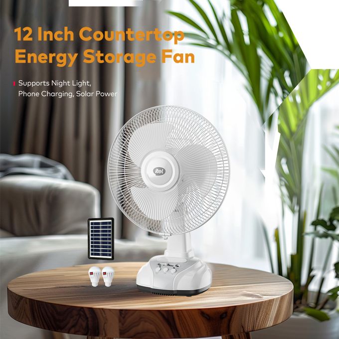 itel vip itel Rechargable & Solar Desk Fan 12" 5.5 Hours of Long-lasting Battery Life MOO1