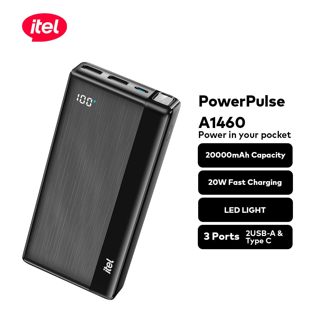 itel VIP PowerPulse A1460 PowerBank 20000mAh 20W Fast Charging TypeC